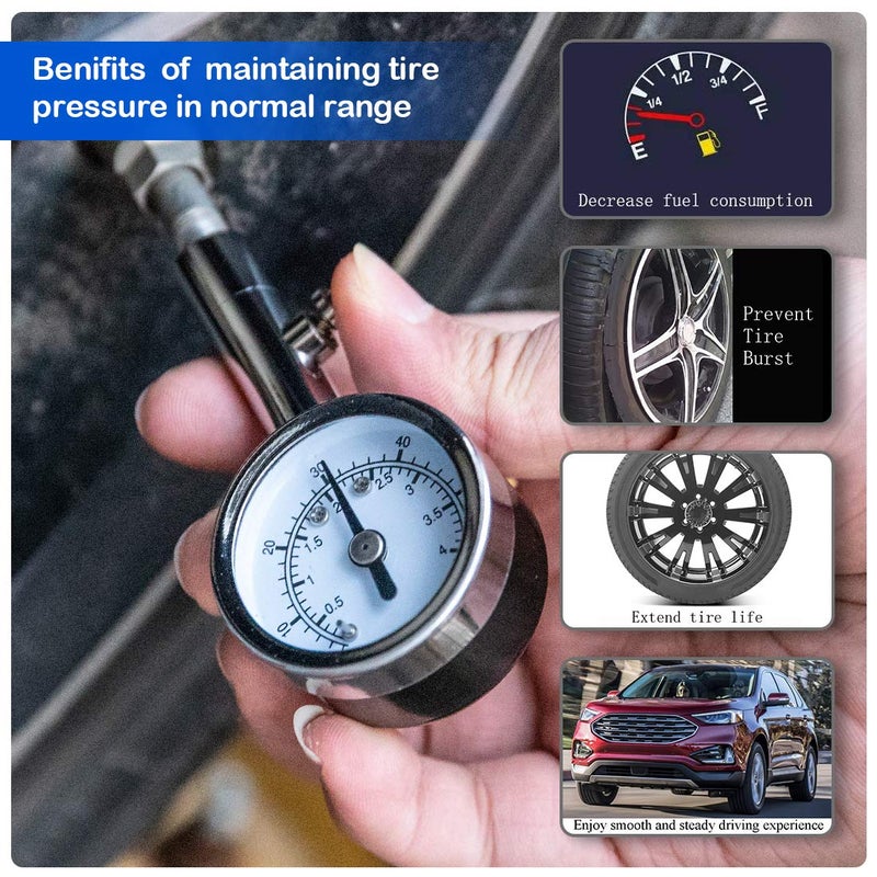 CZC AUTO Heavy Duty Tire Pressure Gauge Reader Checker 0-60PSI, ANSI B40.1 Accurate Mechanical Air Gage, Chrome Plated Single Chuck Dial Wheel Pressure Tester for Motorcycle Bike Car RV Bicycle - Image 3